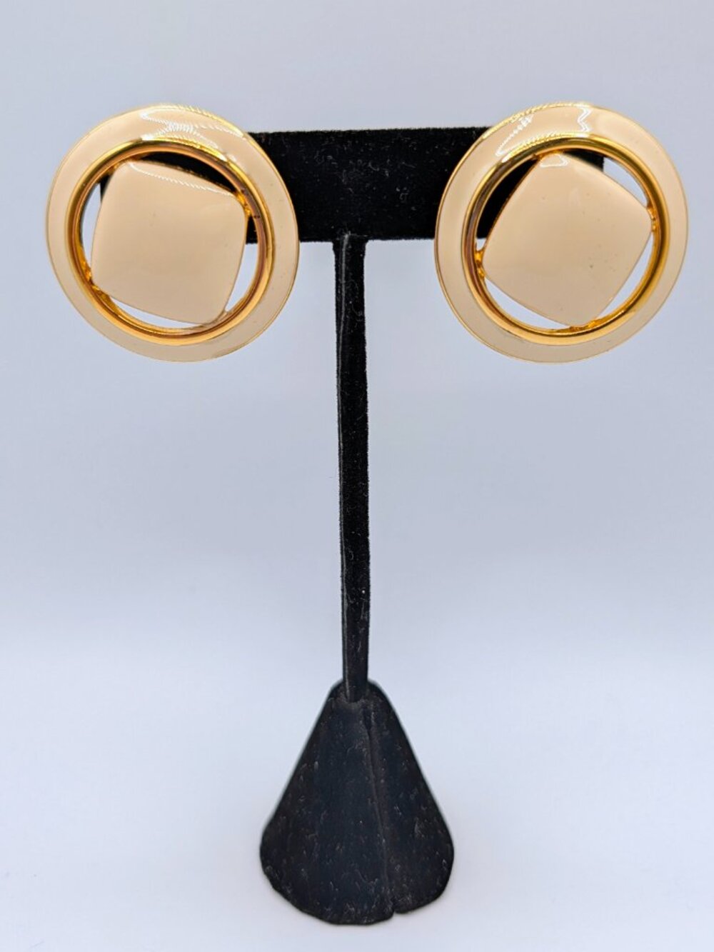 Monet Cream Colored Vintage Earrings in Gold Tones - Mid-Century Style